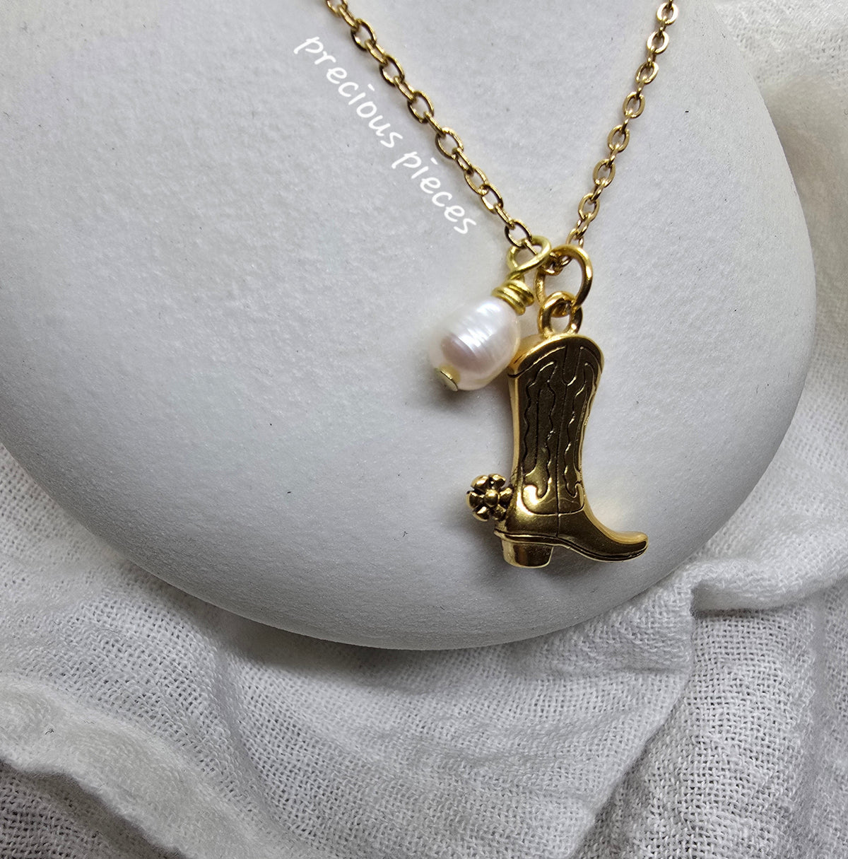 Cowgirl Boot and Pearl Necklace