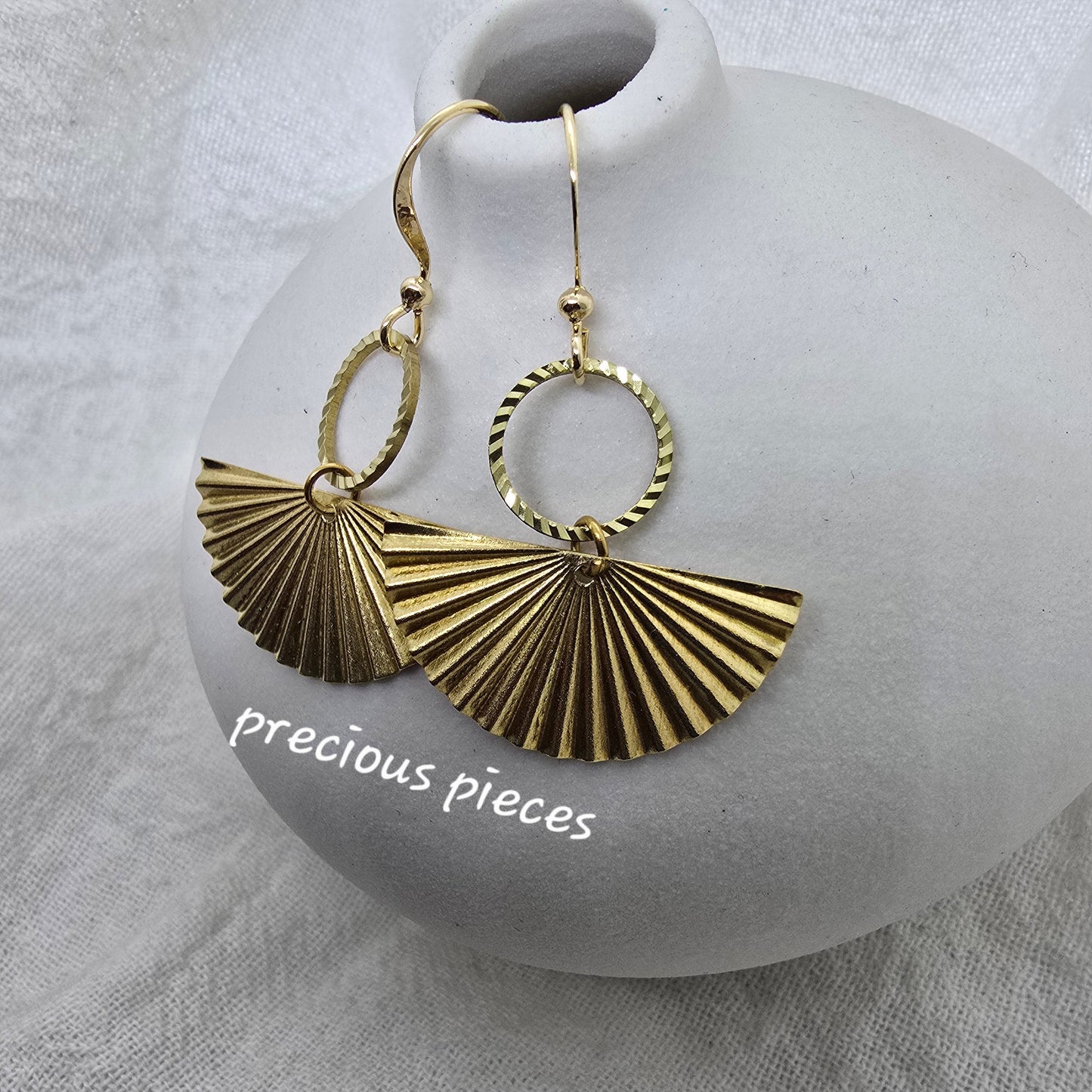 Brass Fanfold Half Circle Earrings