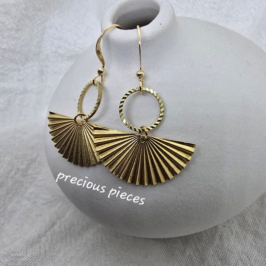 Brass Fanfold Half Circle Earrings