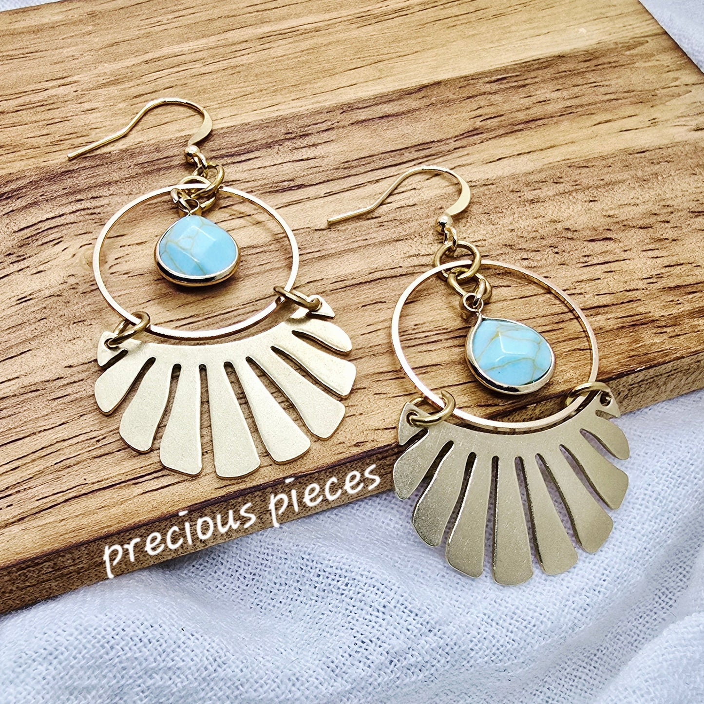 Brass Hoop and Fan Shaped Earrings