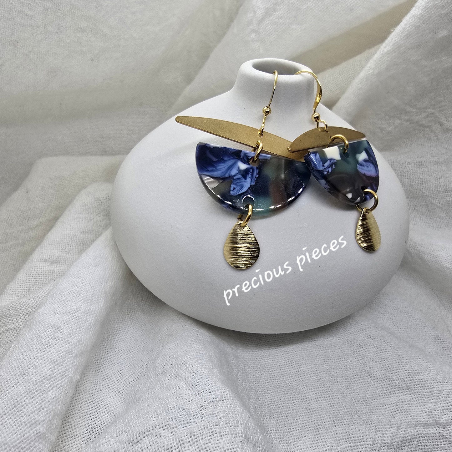 Brass and Marble Earrings