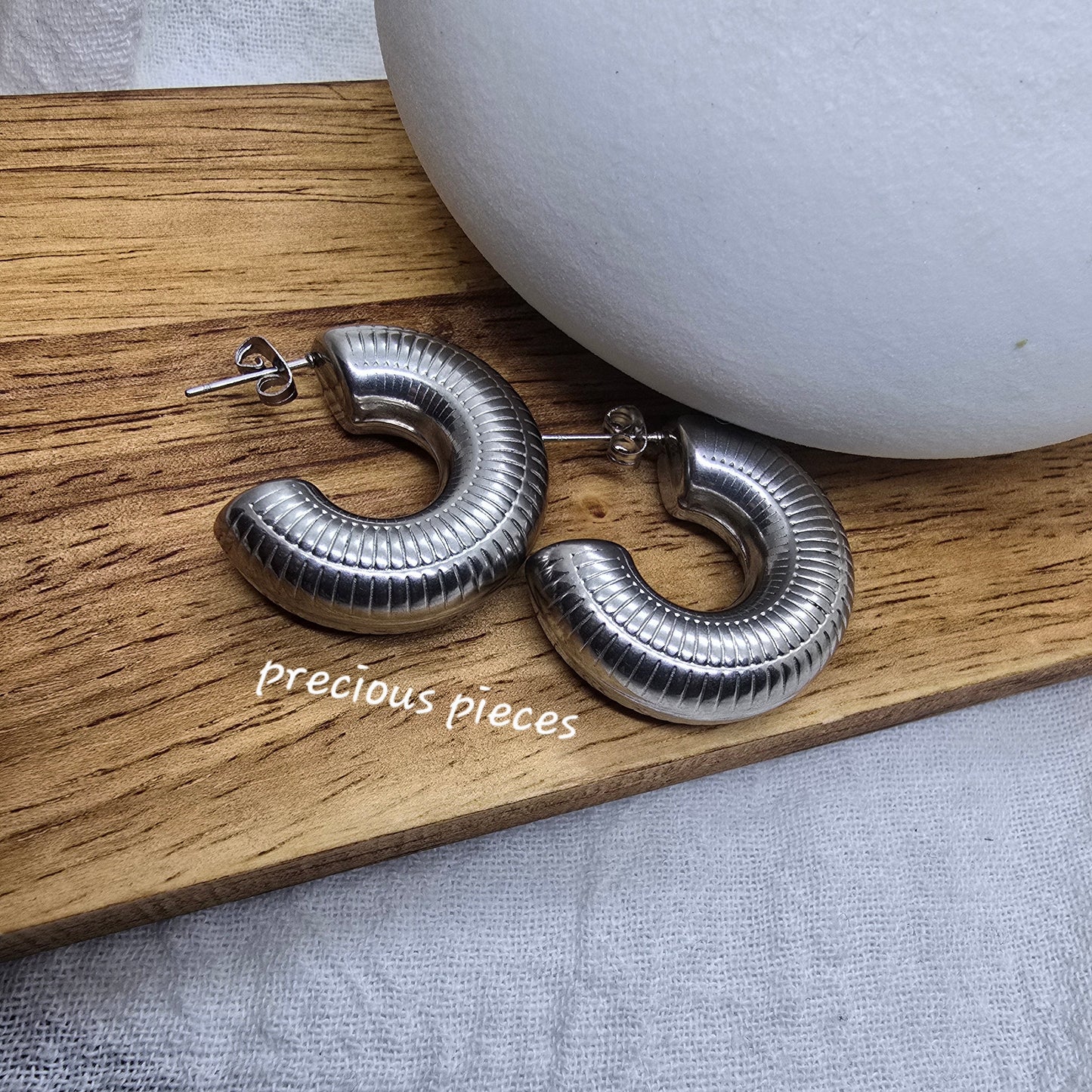 Textured Silver Hoop Earrings