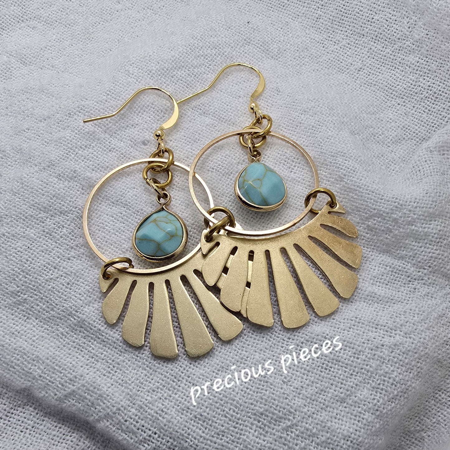 Brass Hoop and Fan Shaped Earrings