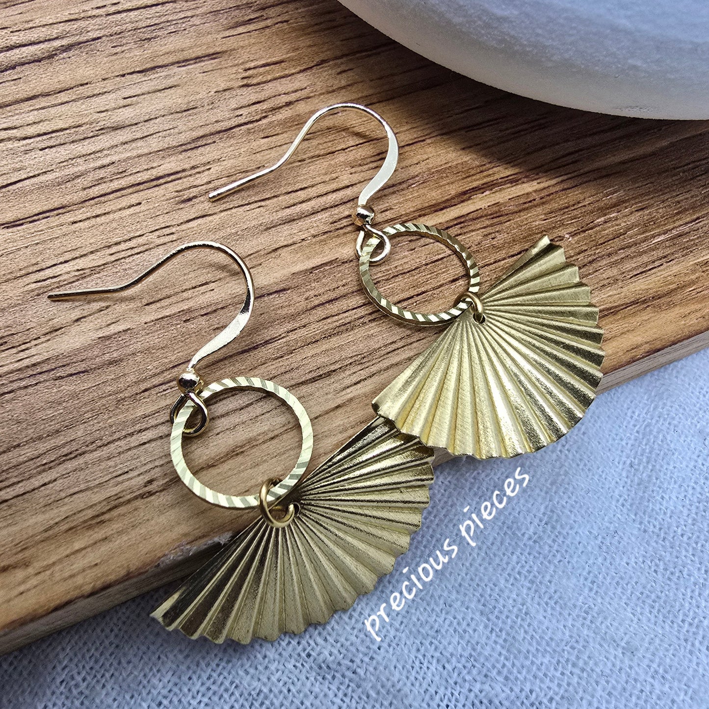 Brass Fanfold Half Circle Earrings
