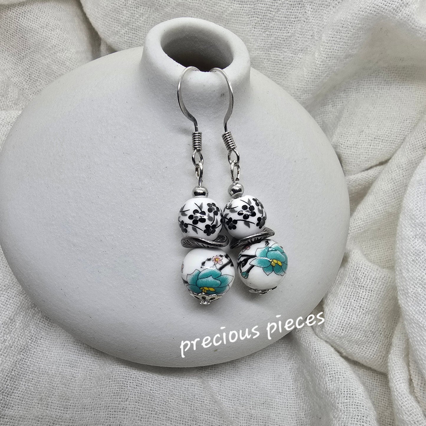Ceramic Flower Beaded Earrings