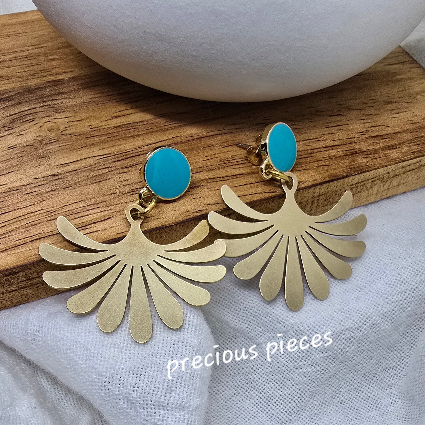 Brass Flower and Turquoise Earrings