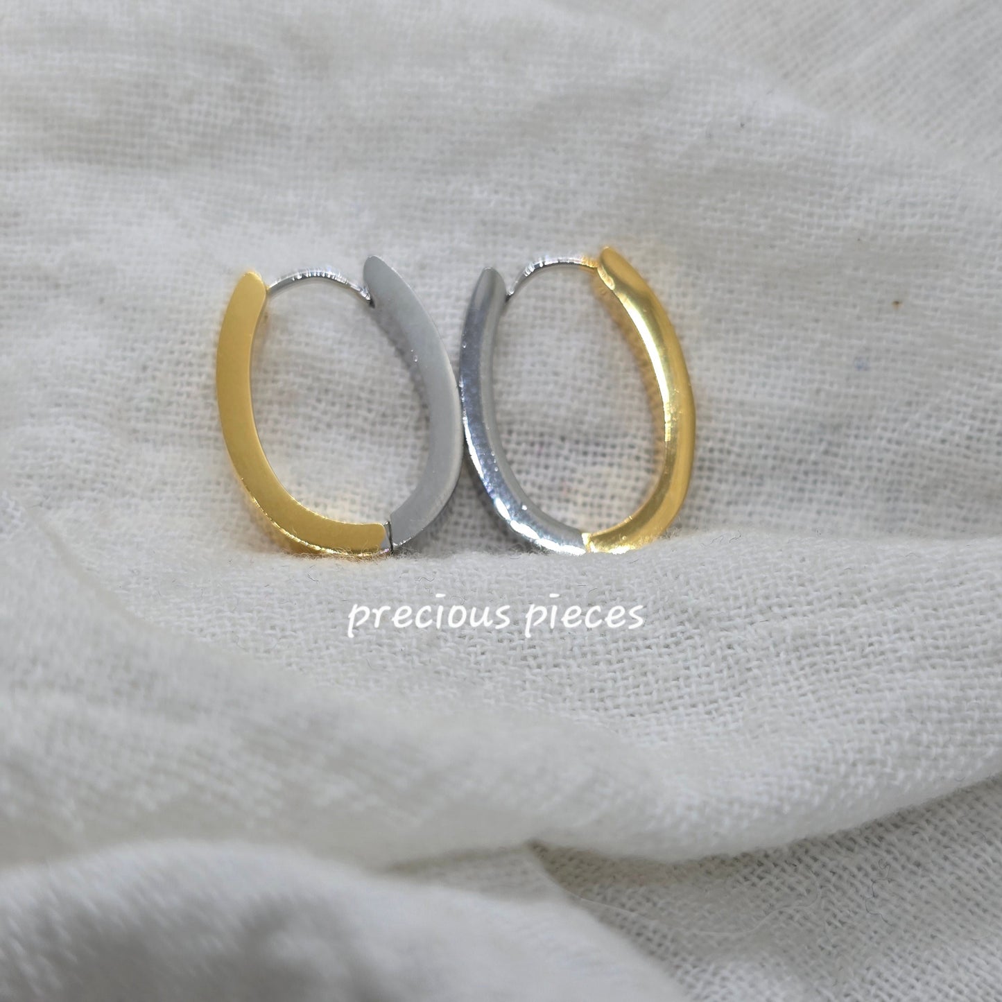 Two-Tone Stainless Steel Oval Hoop Earrings