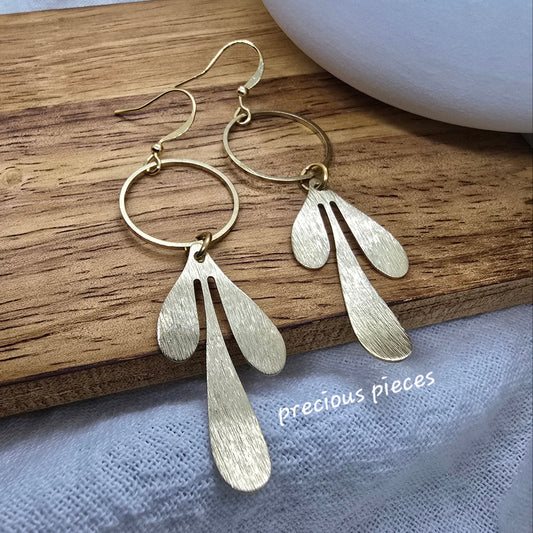 Brass Leaf and Hoop Earrings
