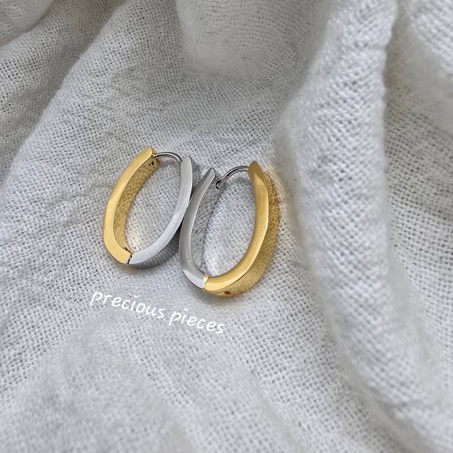 Two-Tone Stainless Steel Oval Hoop Earrings