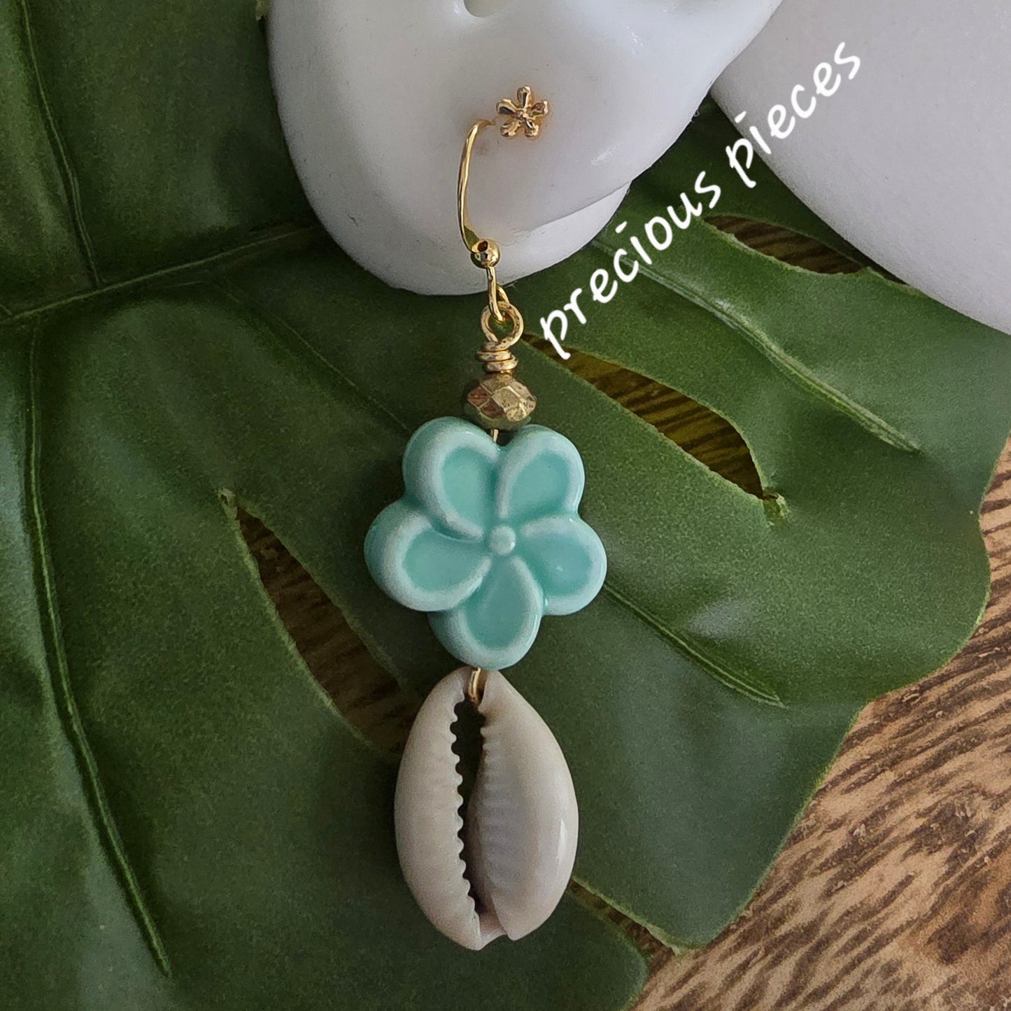 Ceramic Flower Cowrie Shell Earrings (click for more colors)