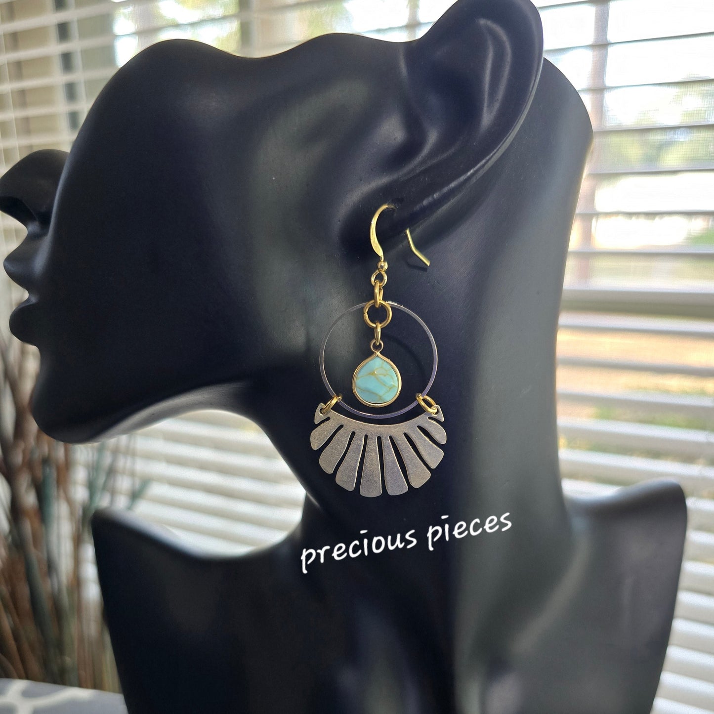 Brass Hoop and Fan Shaped Earrings