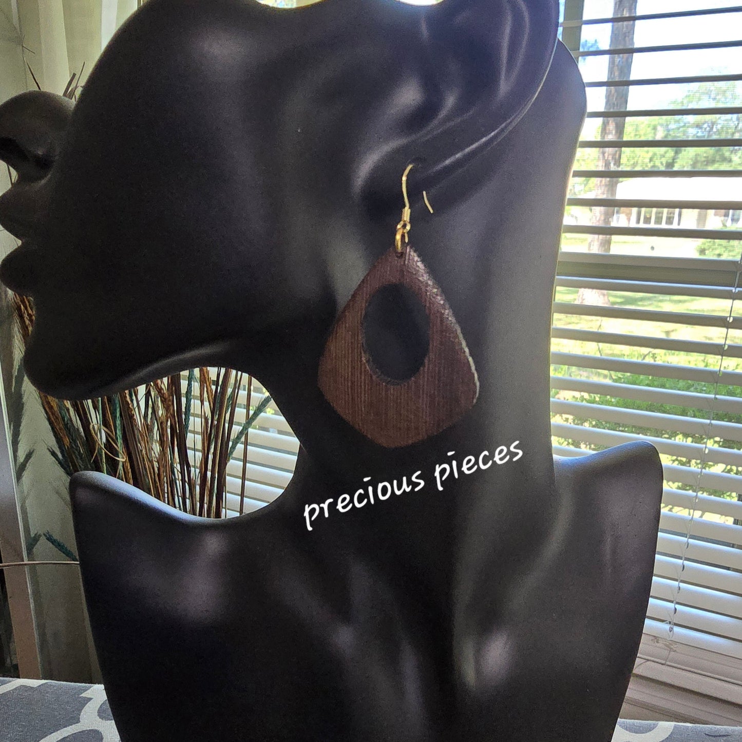 Dark Wood Diamond Shape Earrings