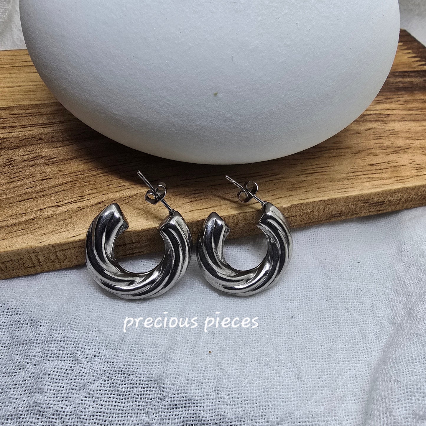 Twisted Chunky Silver Hoop Earrings