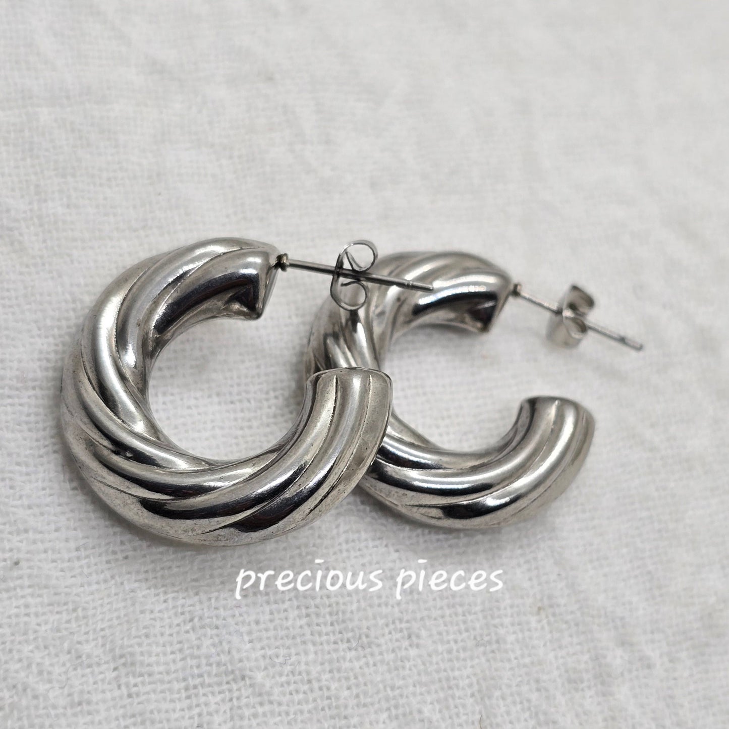 Twisted Chunky Silver Hoop Earrings