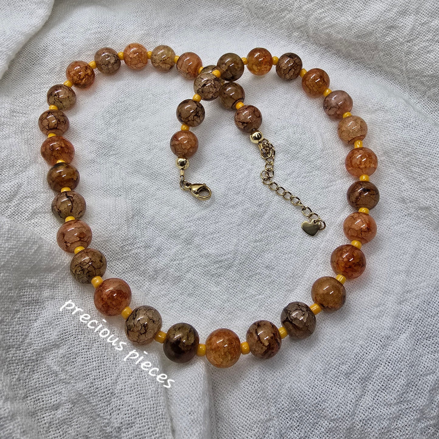 Orange Crackle Beaded Necklace
