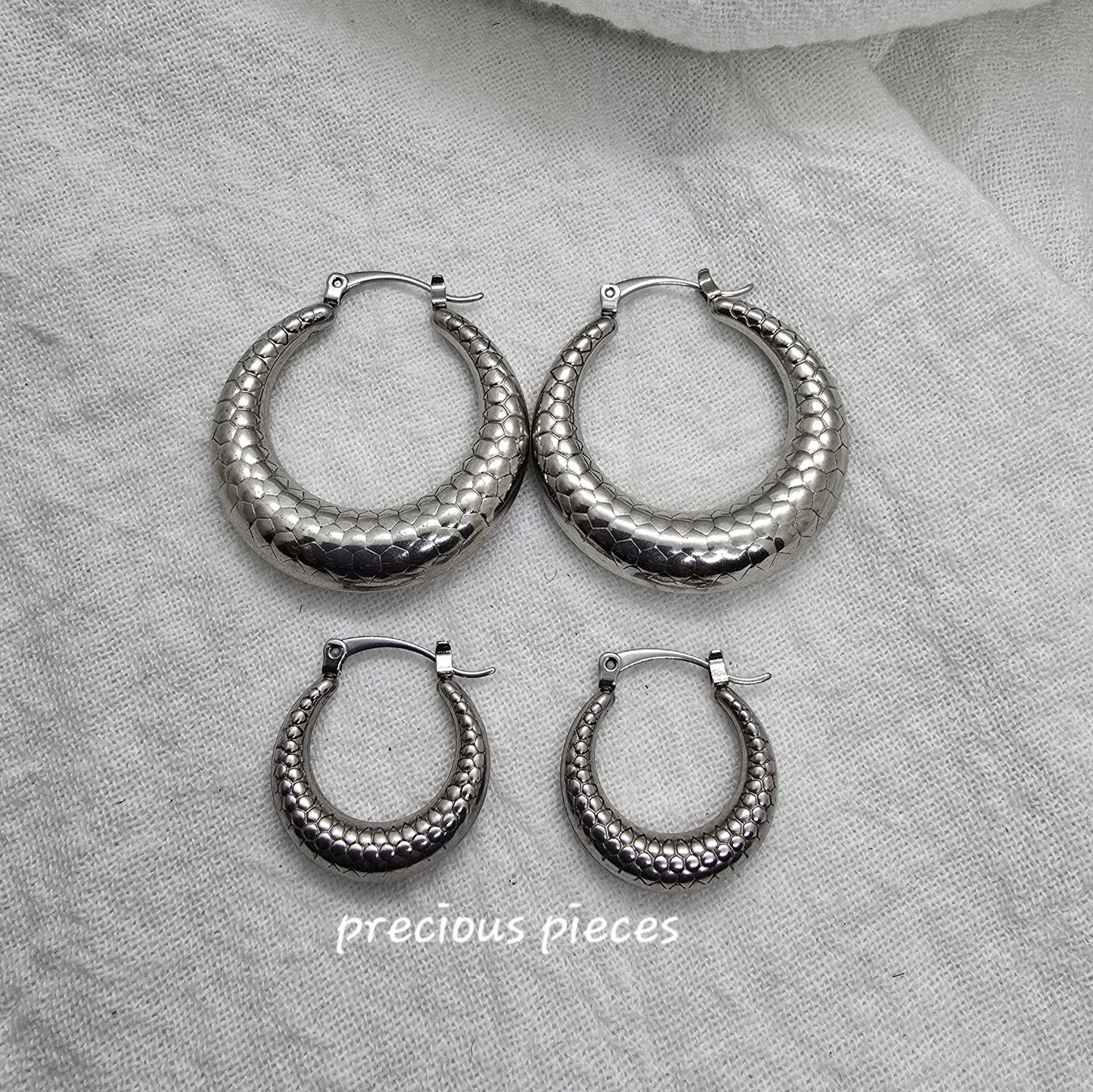 Honeycomb Pattern Silver Hoop Earrings