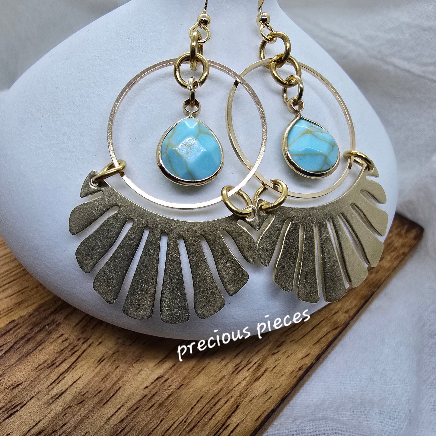 Brass Hoop and Fan Shaped Earrings