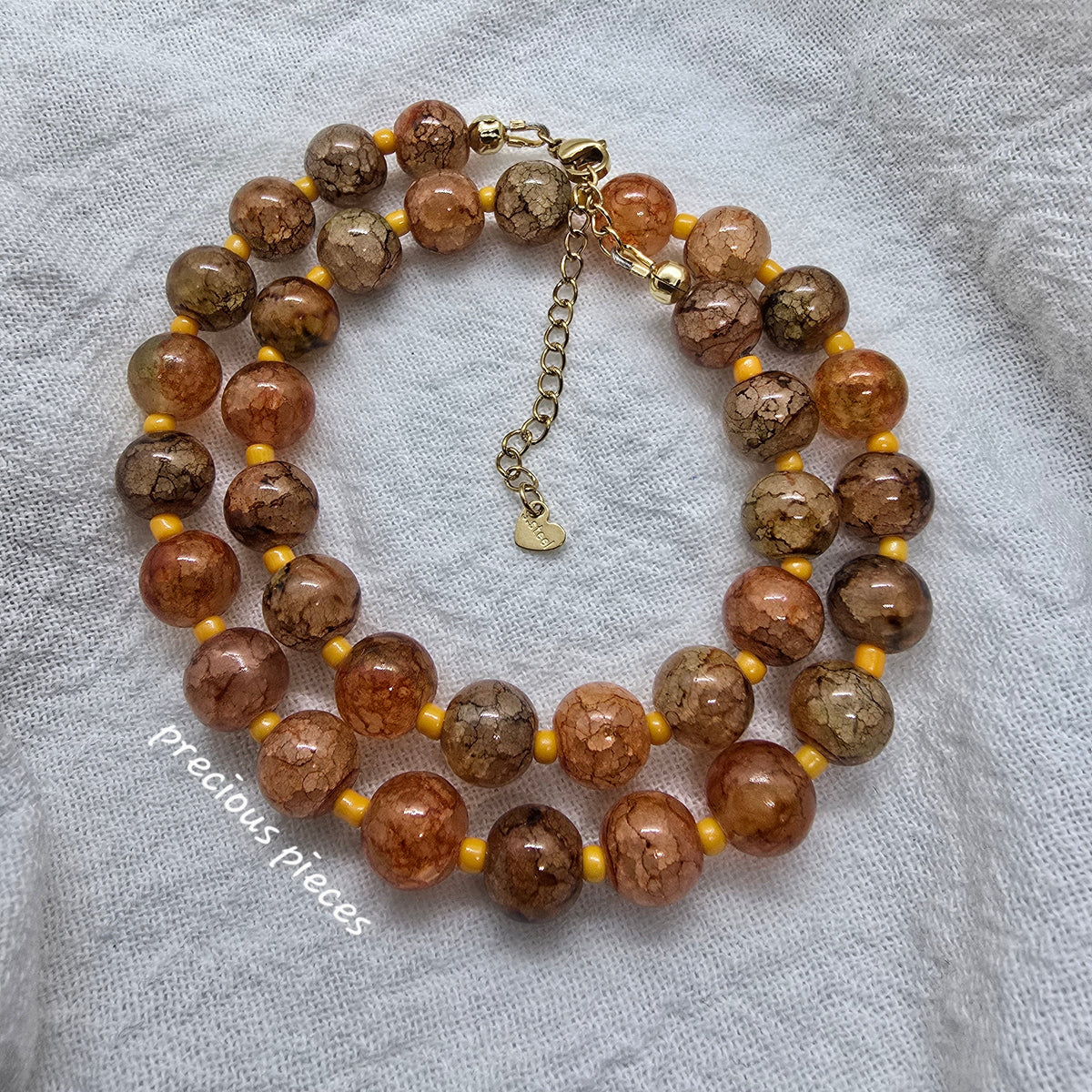 Orange Crackle Beaded Necklace