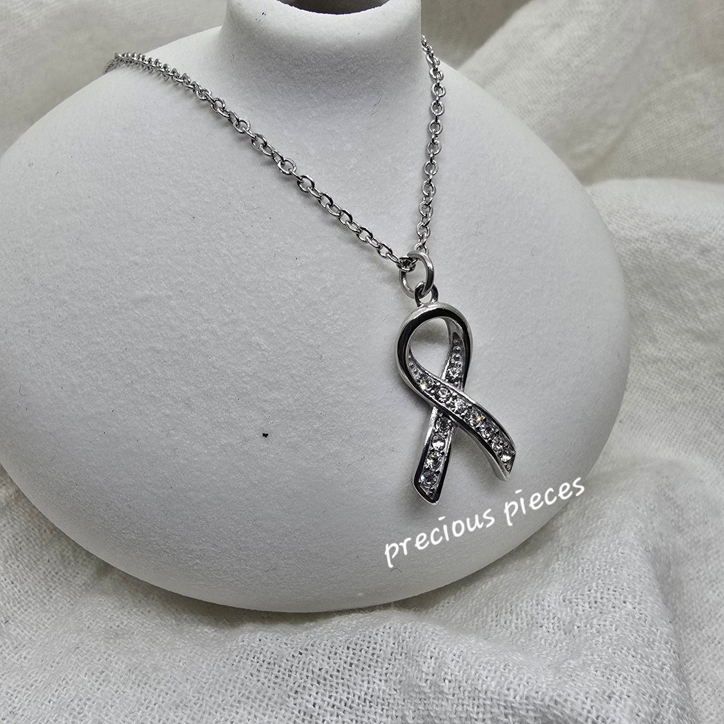 Rhinestone Ribbon Awareness Necklace