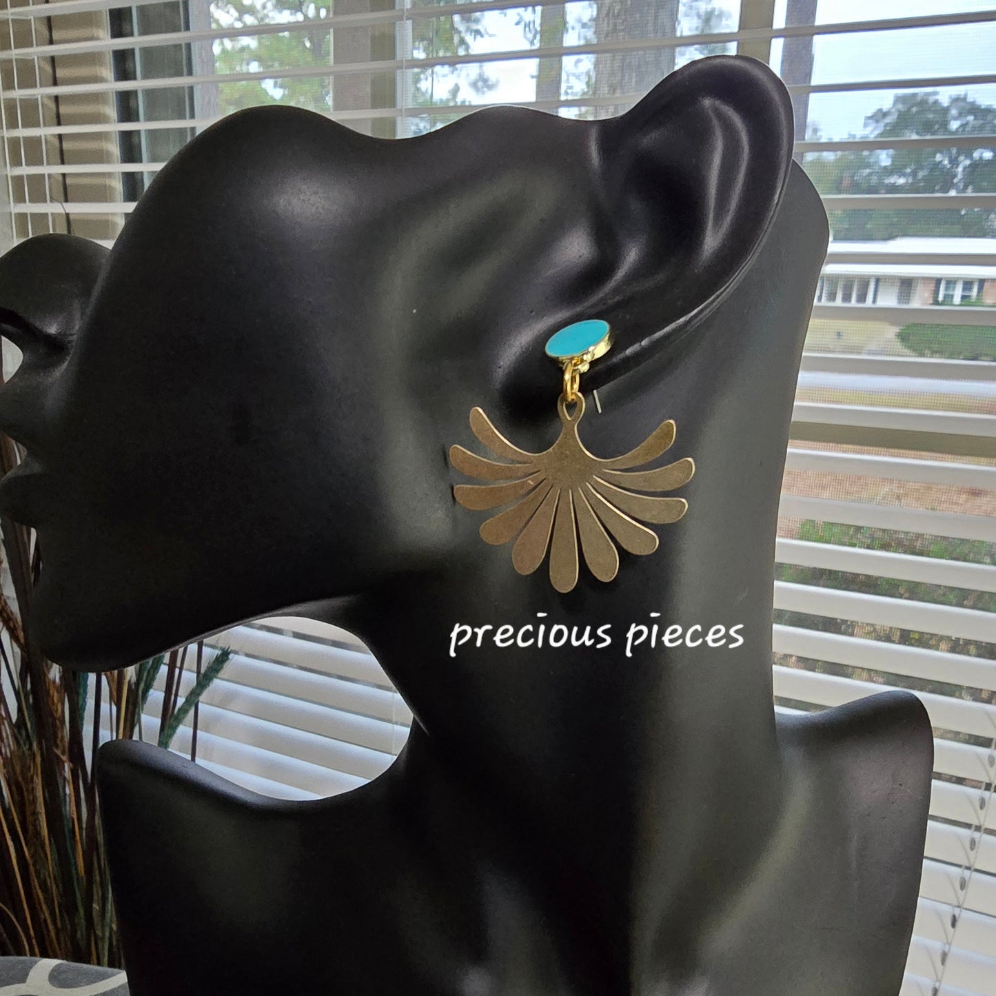 Brass Flower and Turquoise Earrings