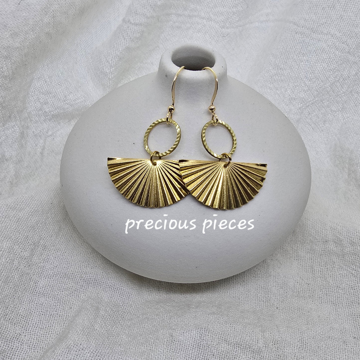 Brass Fanfold Half Circle Earrings