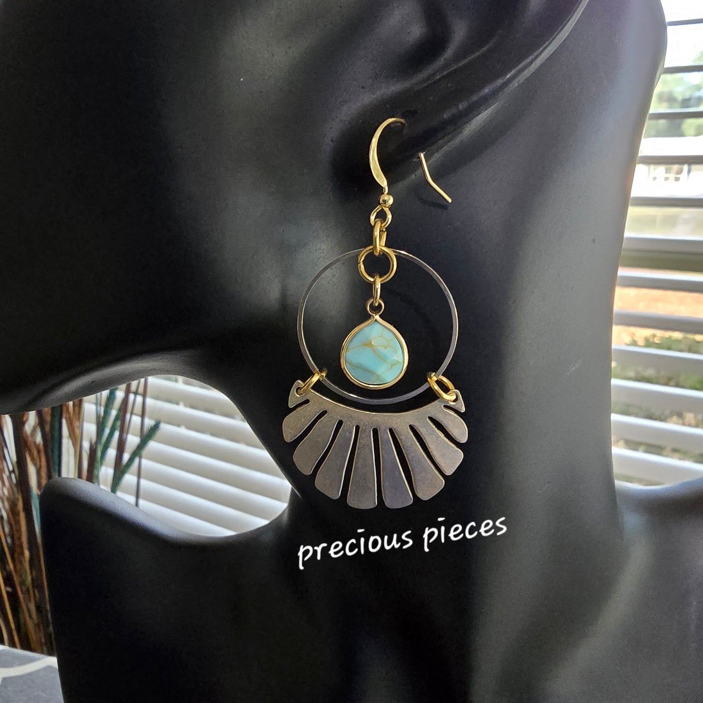 Brass Hoop and Fan Shaped Earrings