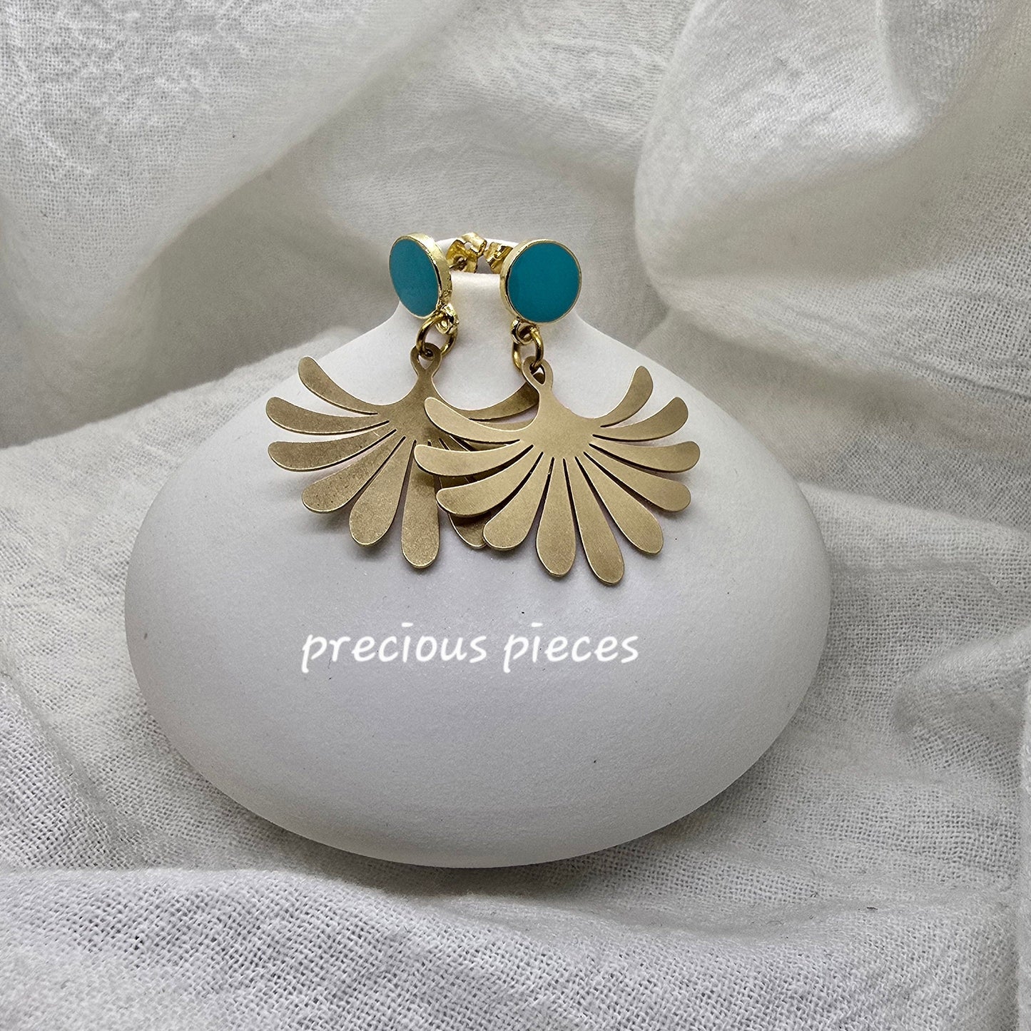 Brass Flower and Turquoise Earrings