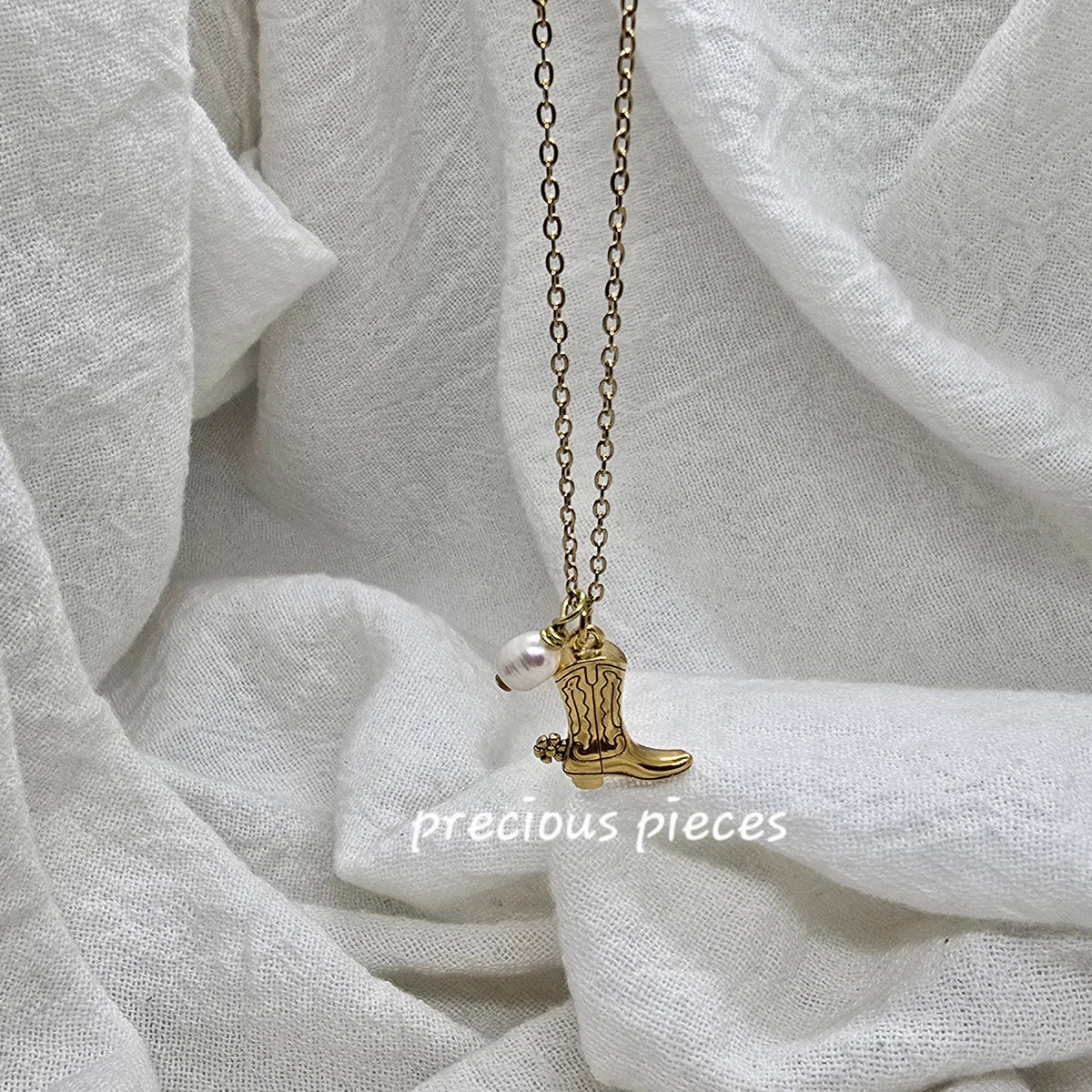 Cowgirl Boot and Pearl Necklace