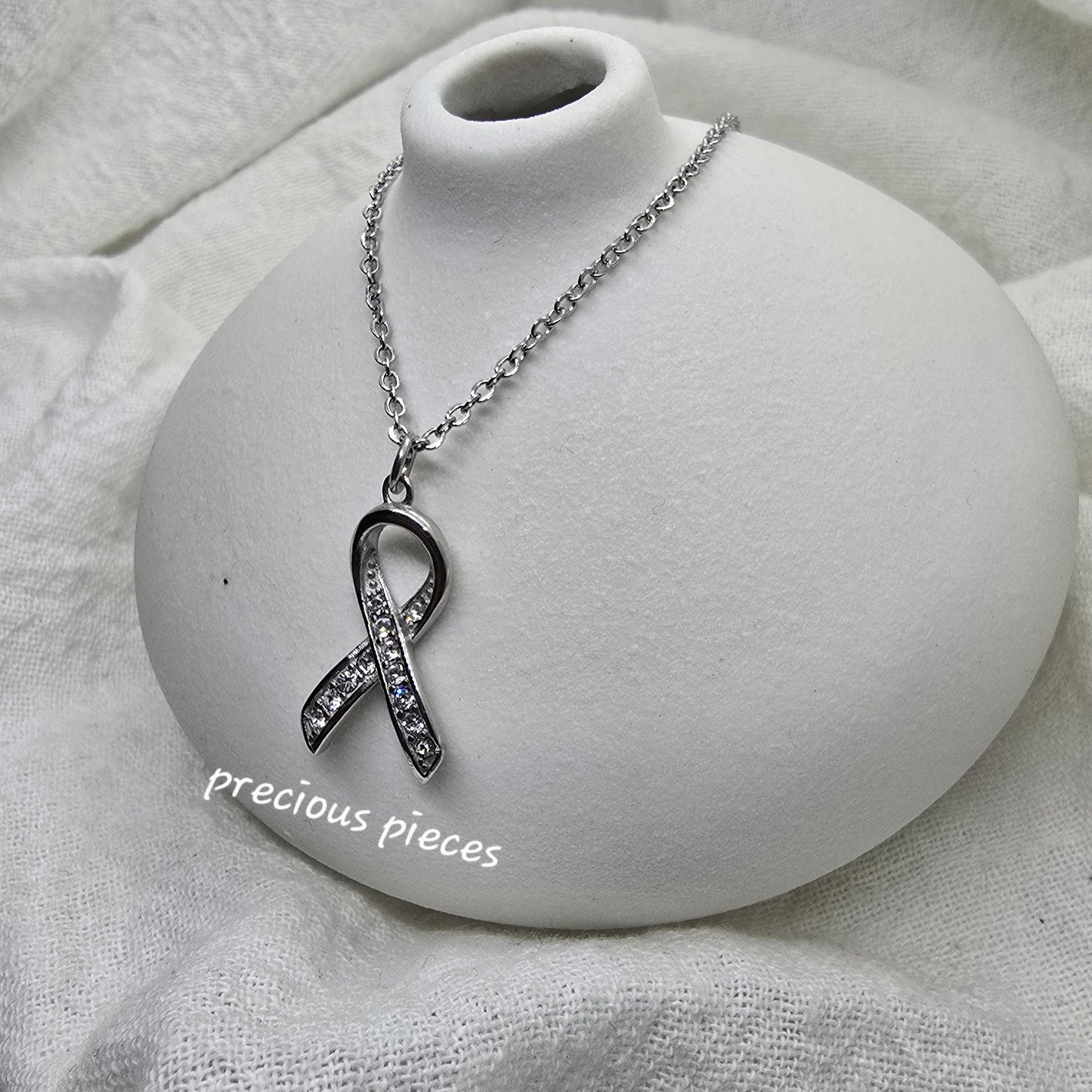 Rhinestone Ribbon Awareness Necklace