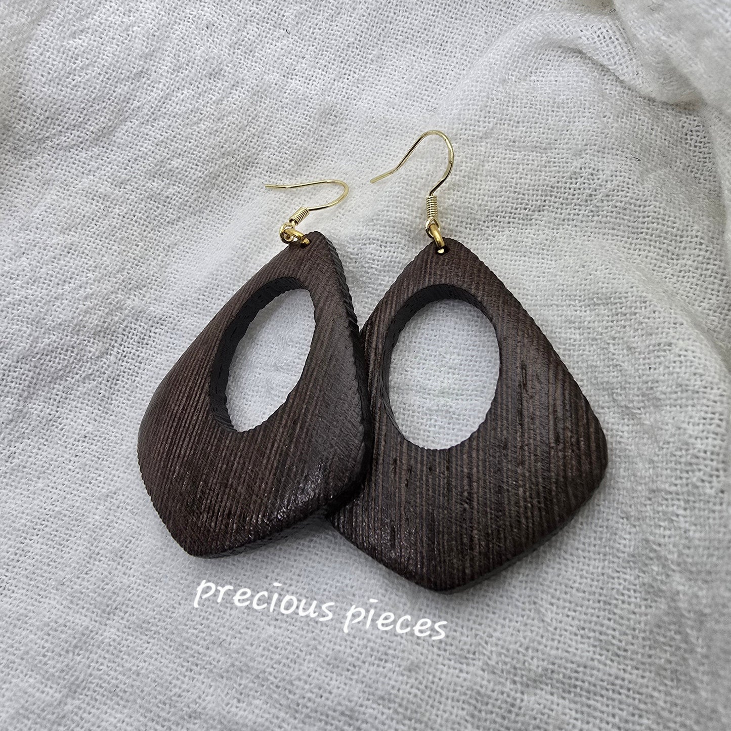 Dark Wood Diamond Shape Earrings