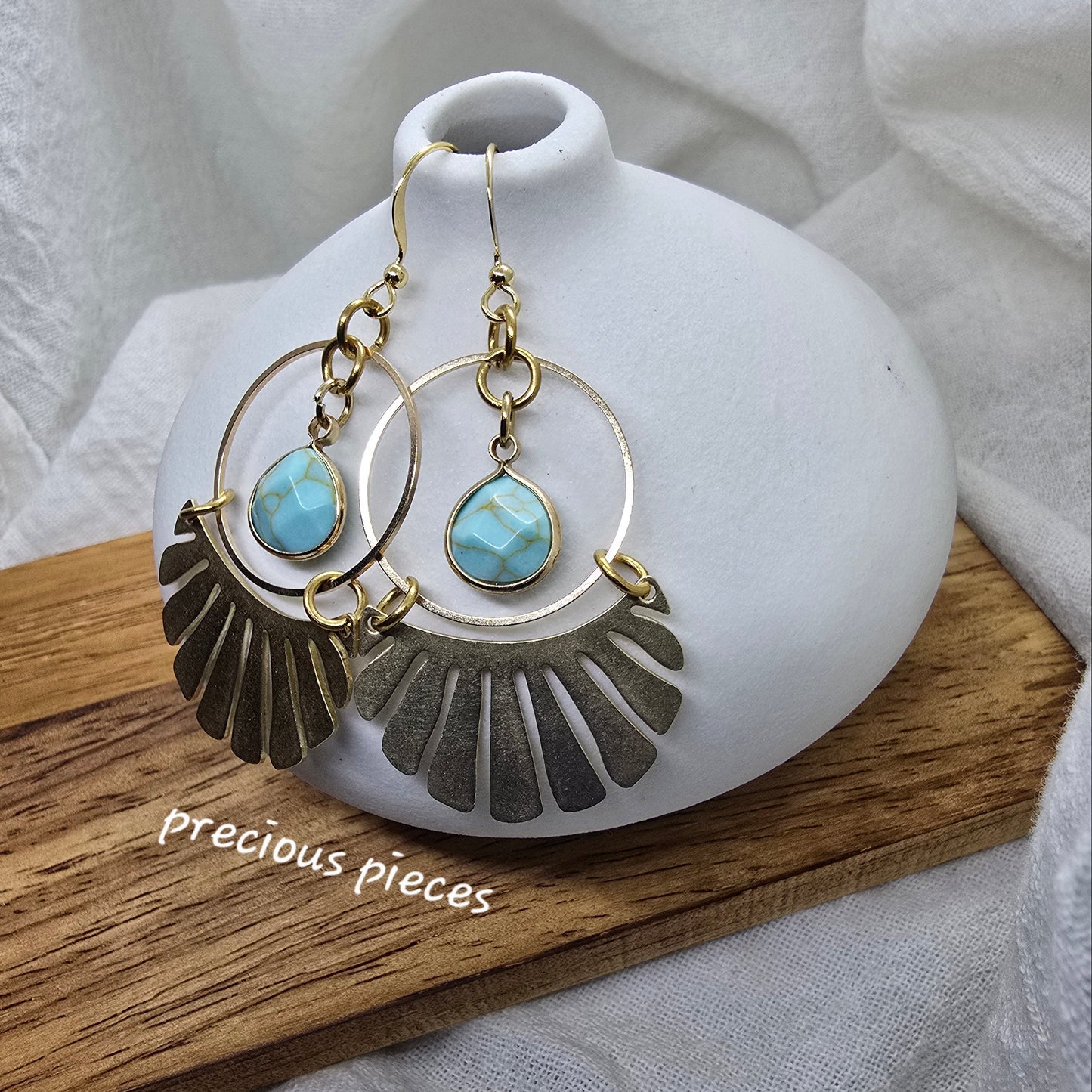 Brass Hoop and Fan Shaped Earrings