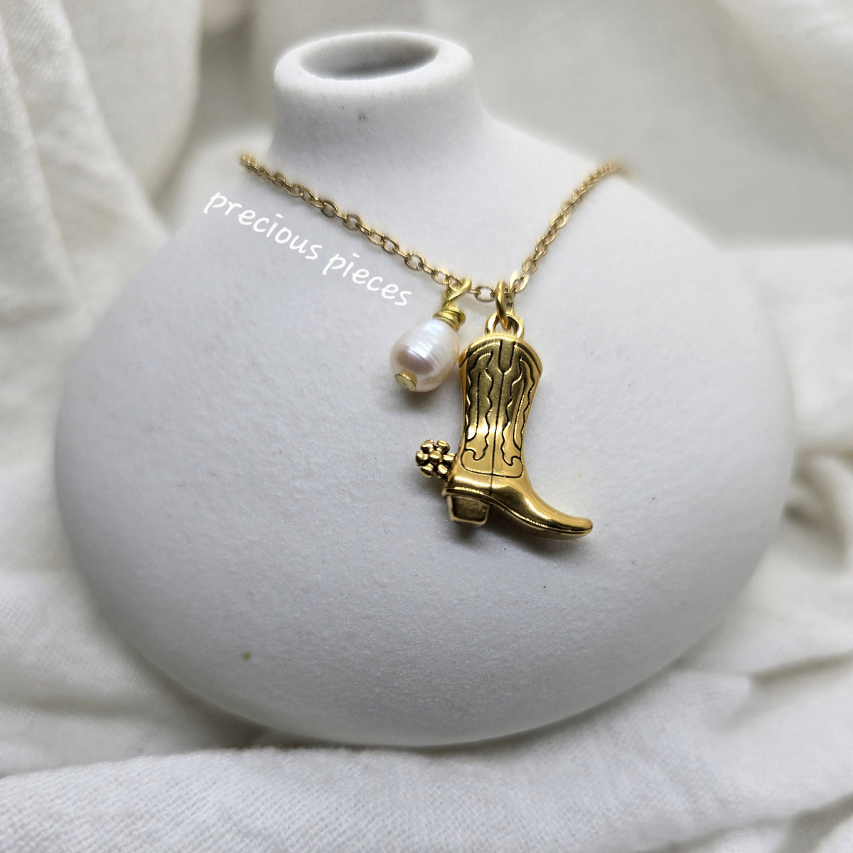 Cowgirl Boot and Pearl Necklace