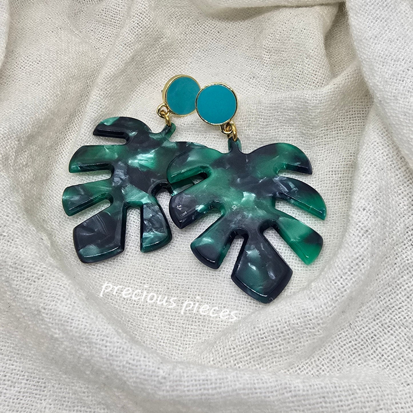 Green Monstera Leaf Earrings