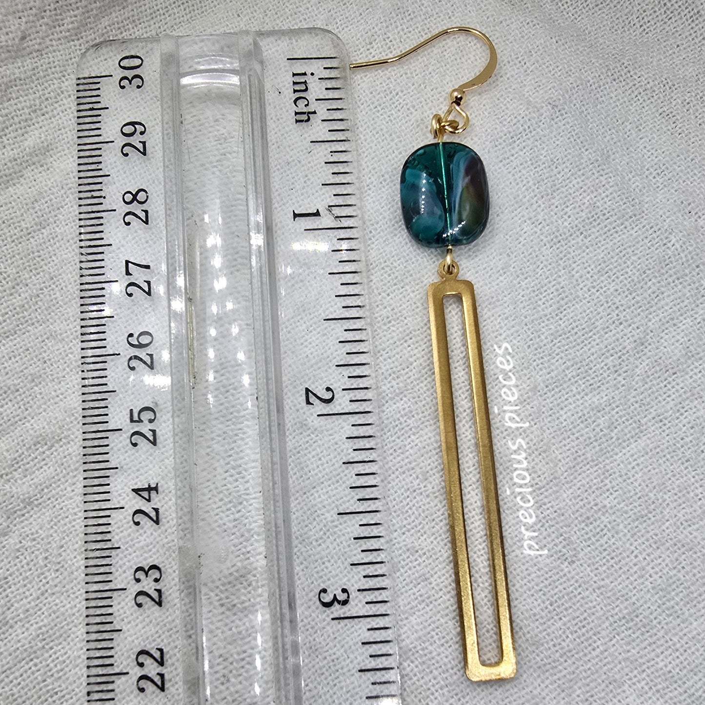 Aqua and Brass Dangle Earrings