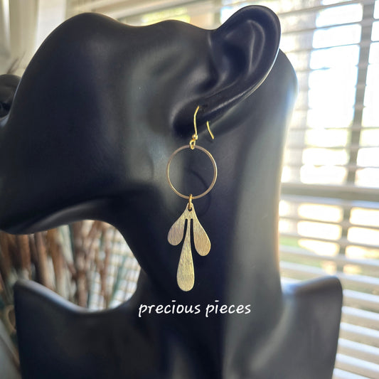 Brass Leaf and Hoop Earrings