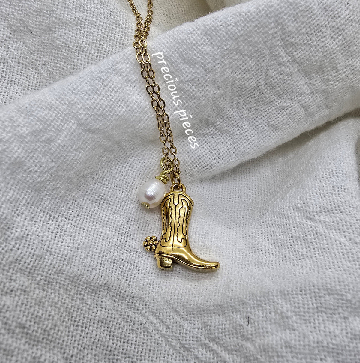 Cowgirl Boot and Pearl Necklace