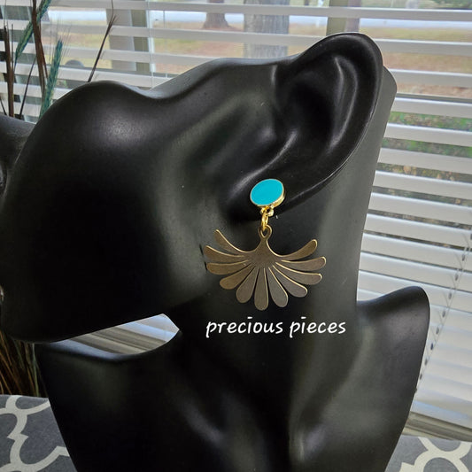 Brass Flower and Turquoise Earrings