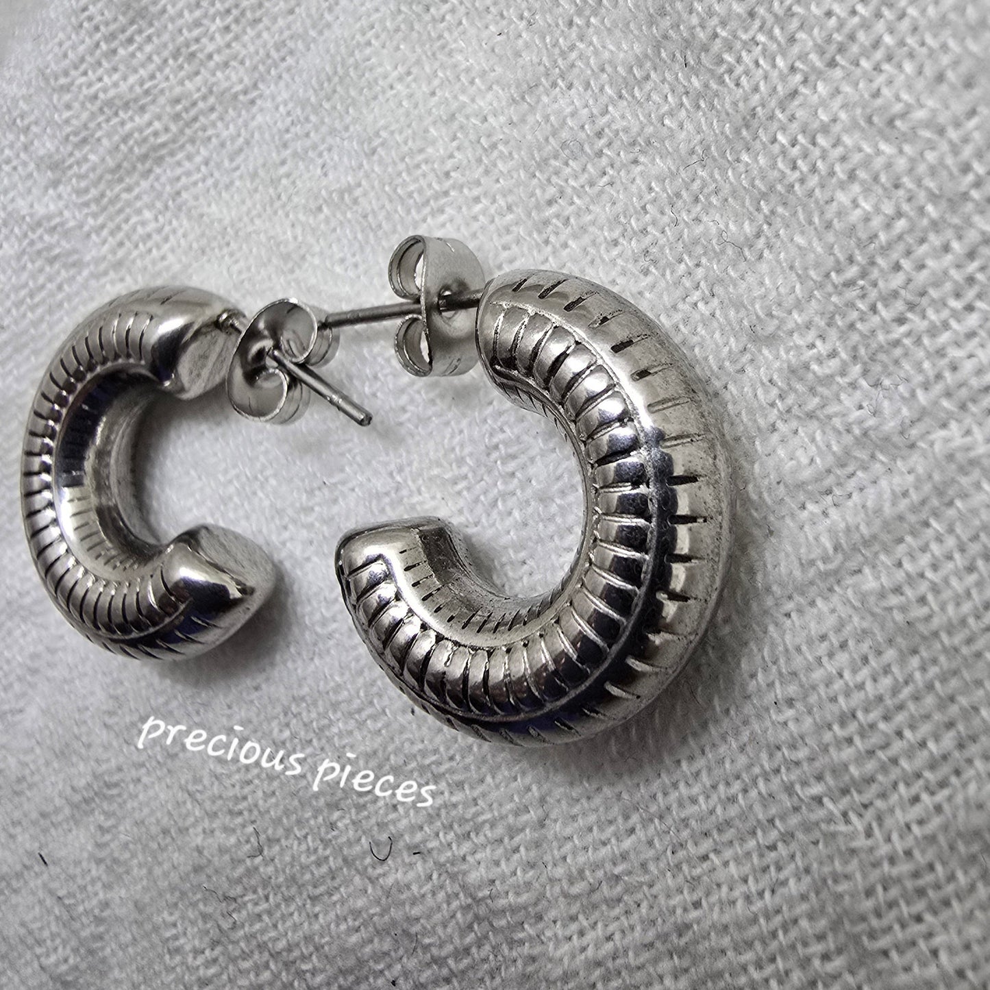Textured Silver Hoop Earrings