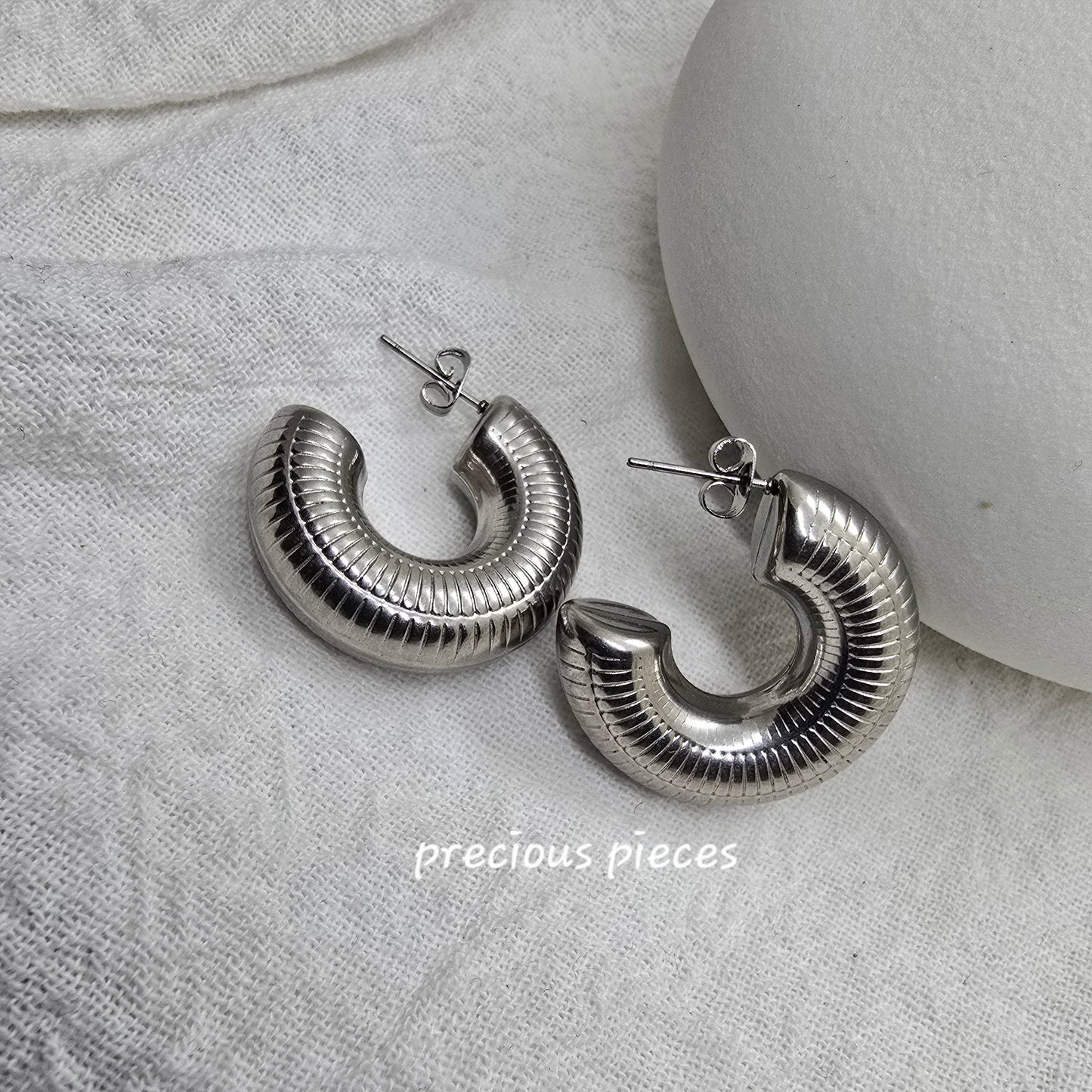 Textured Silver Hoop Earrings