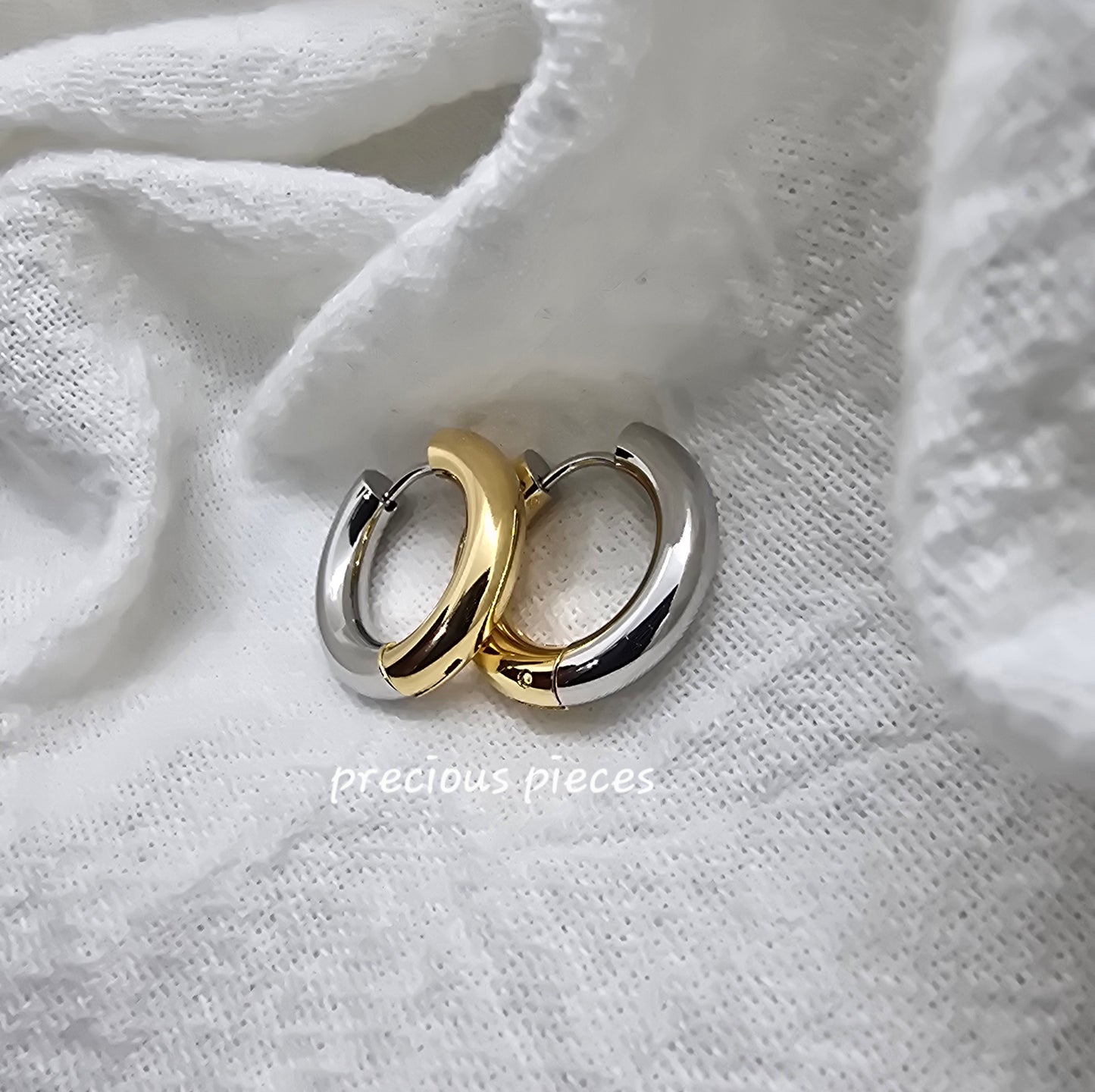 Two-Tone Stainless Steel Thick Hoop Earrings