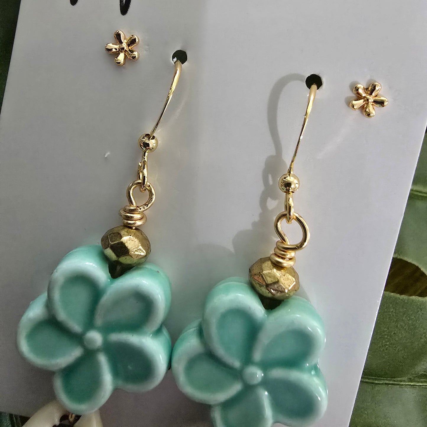 Ceramic Flower Cowrie Shell Earrings (click for more colors)