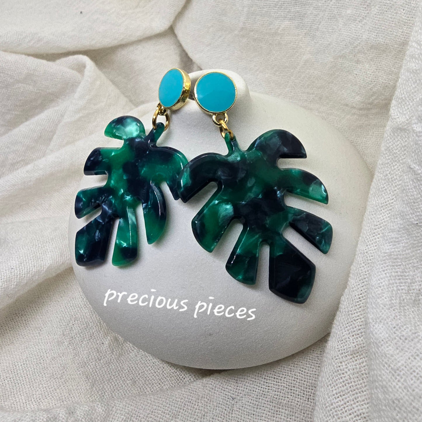 Green Monstera Leaf Earrings
