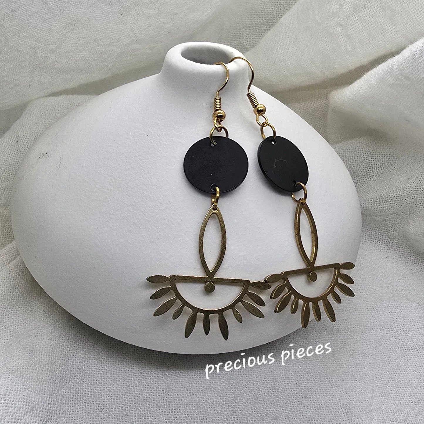 Black and Brass Evil Eye Earrings