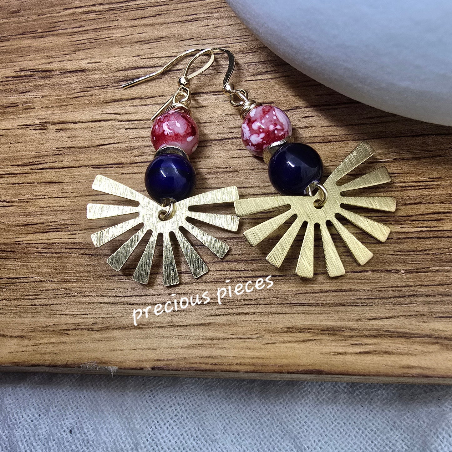 Brass Fan Shaped Beaded Earrings