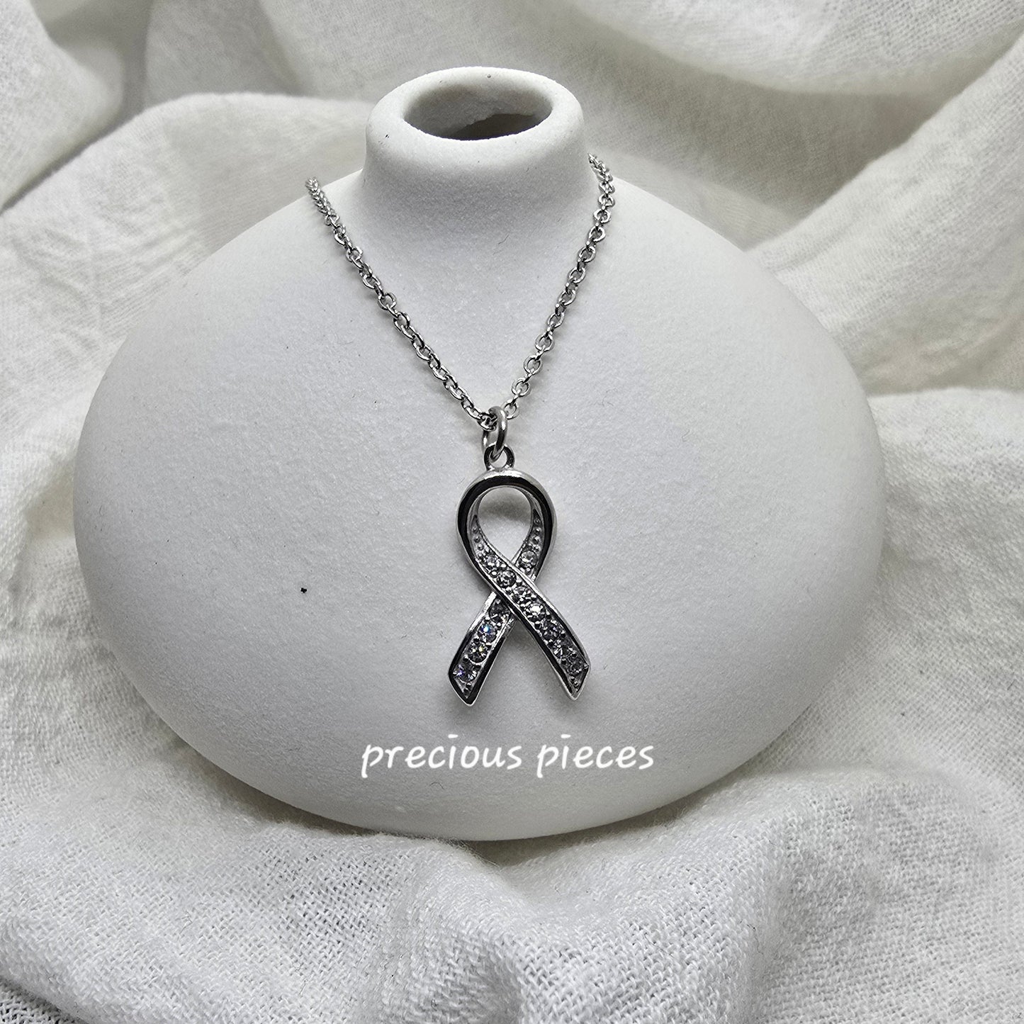 Rhinestone Ribbon Awareness Necklace