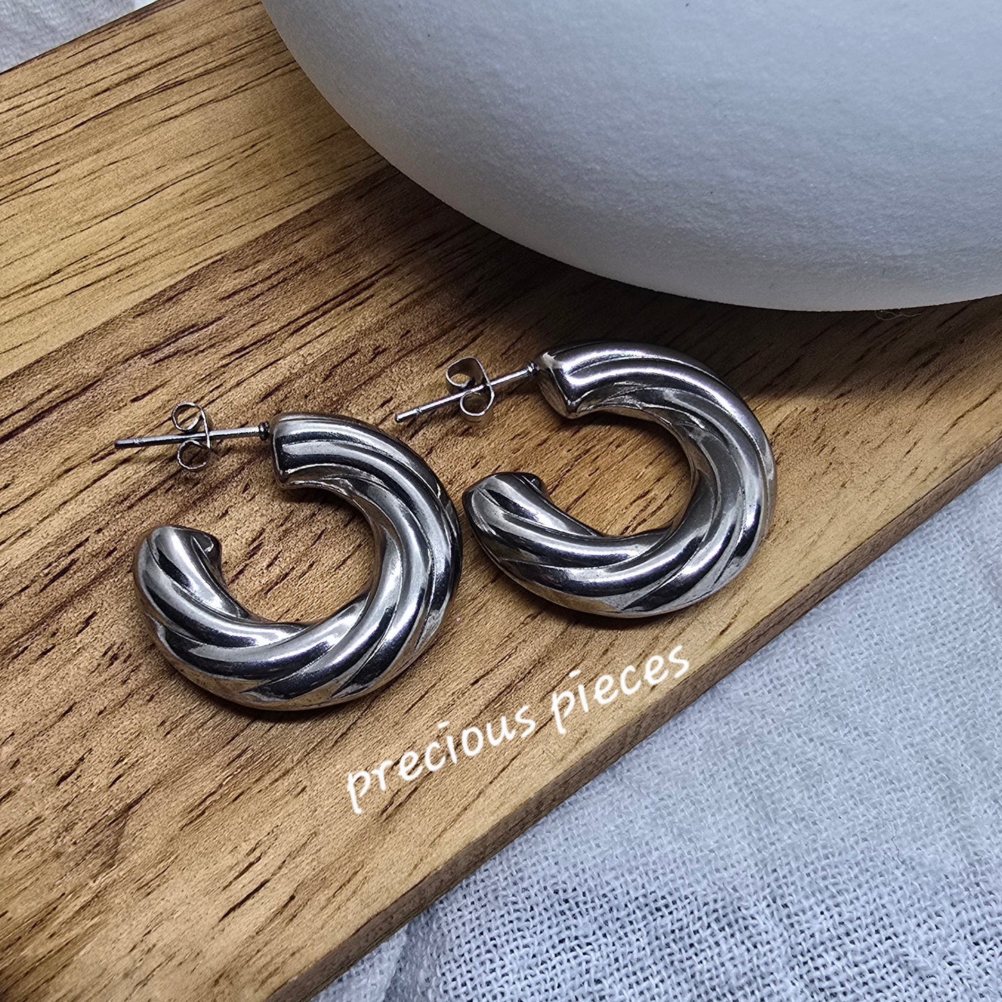 Twisted Chunky Silver Hoop Earrings