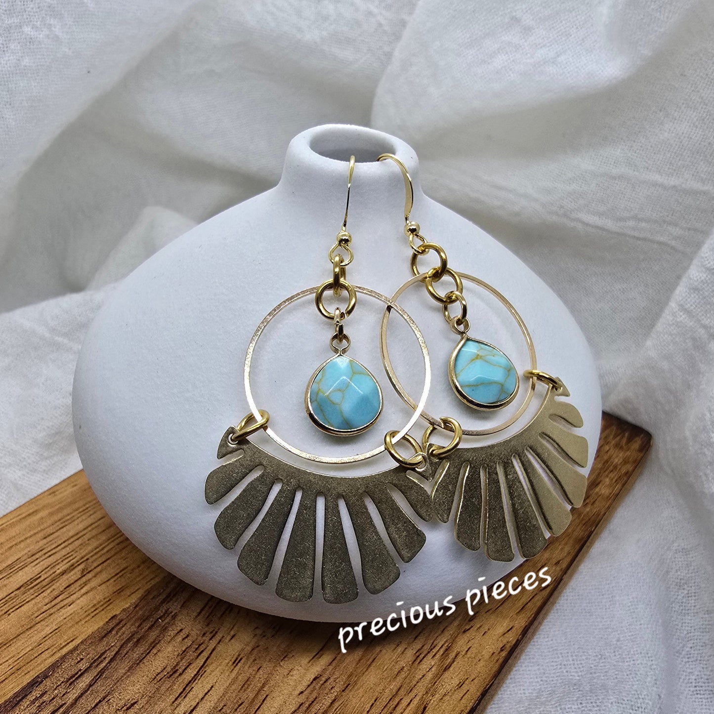Brass Hoop and Fan Shaped Earrings