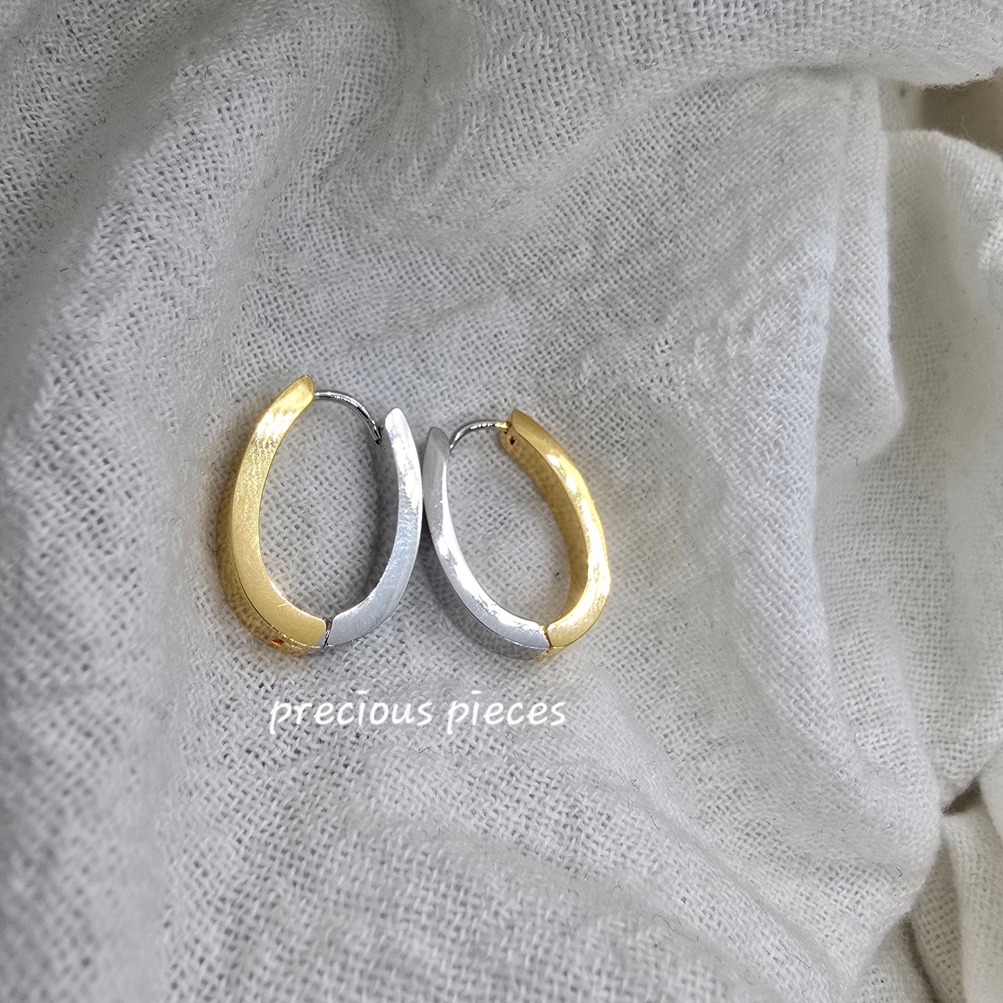 Two-Tone Stainless Steel Oval Hoop Earrings