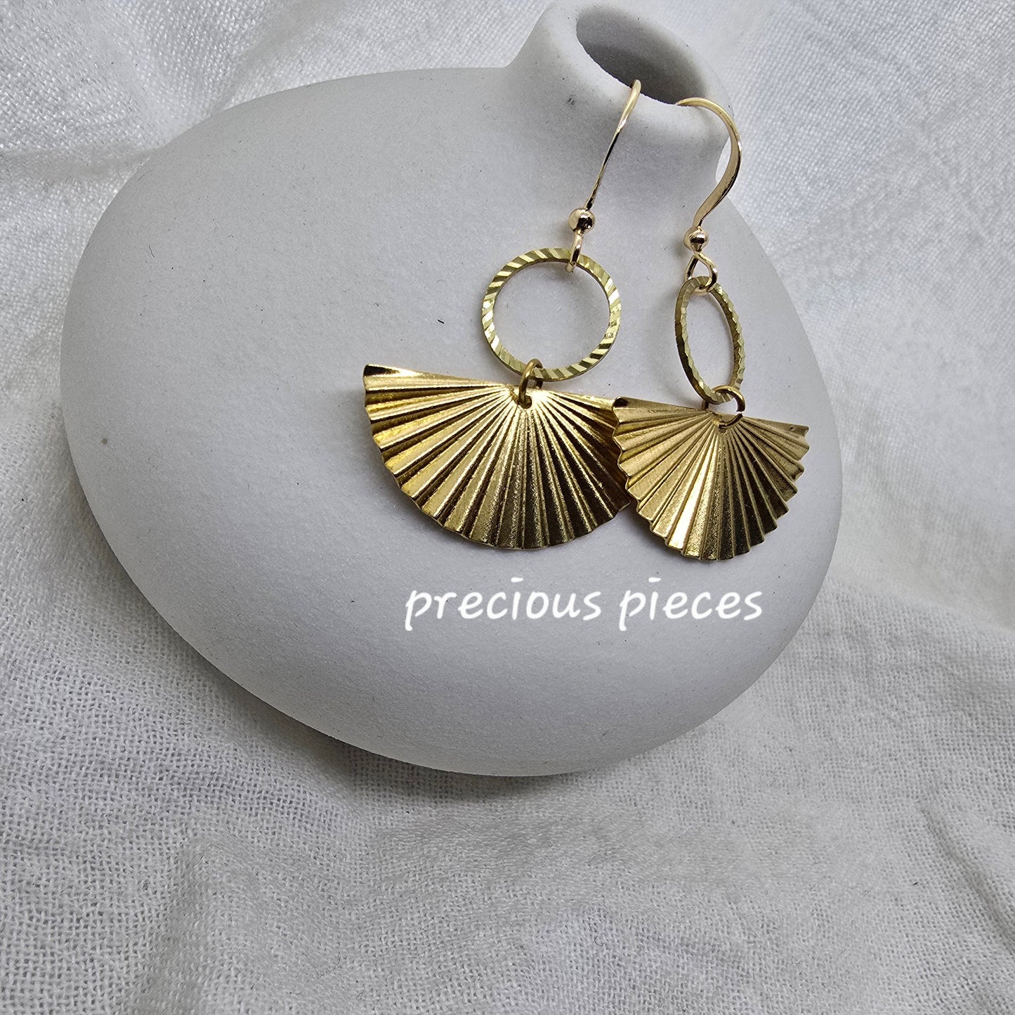 Brass Fanfold Half Circle Earrings