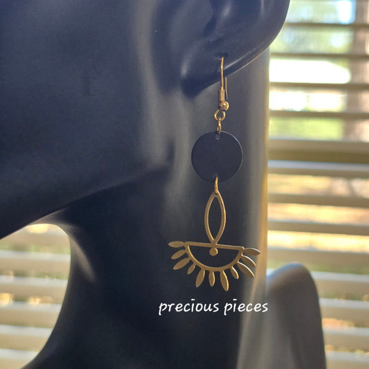 Black and Brass Evil Eye Earrings